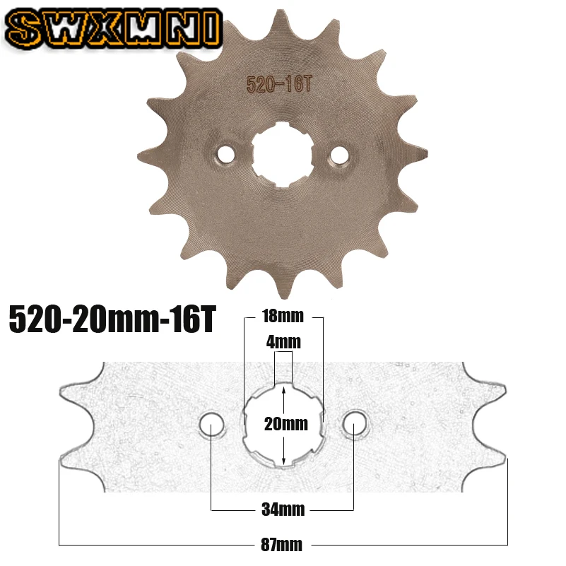 Motorcycle Steel 520 chain 20mm 16T Teeth Front Engine Sprocket For Honda Lifan ZongShen YCF ATV Quad Dirt Pit bike Buggy | Автомобили и