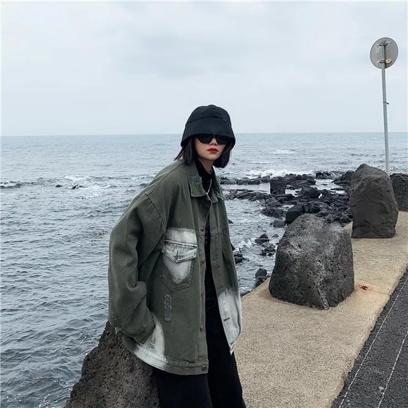 Куртка женская джинсовая в стиле бойфренд базовая Свободная верхняя одежда из