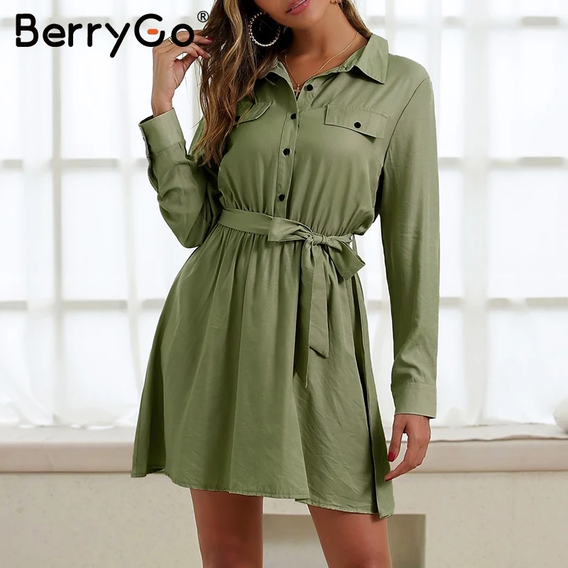 BerryGo элегантный высокий женский поясной ремень платье с длинным рукавом tactic
