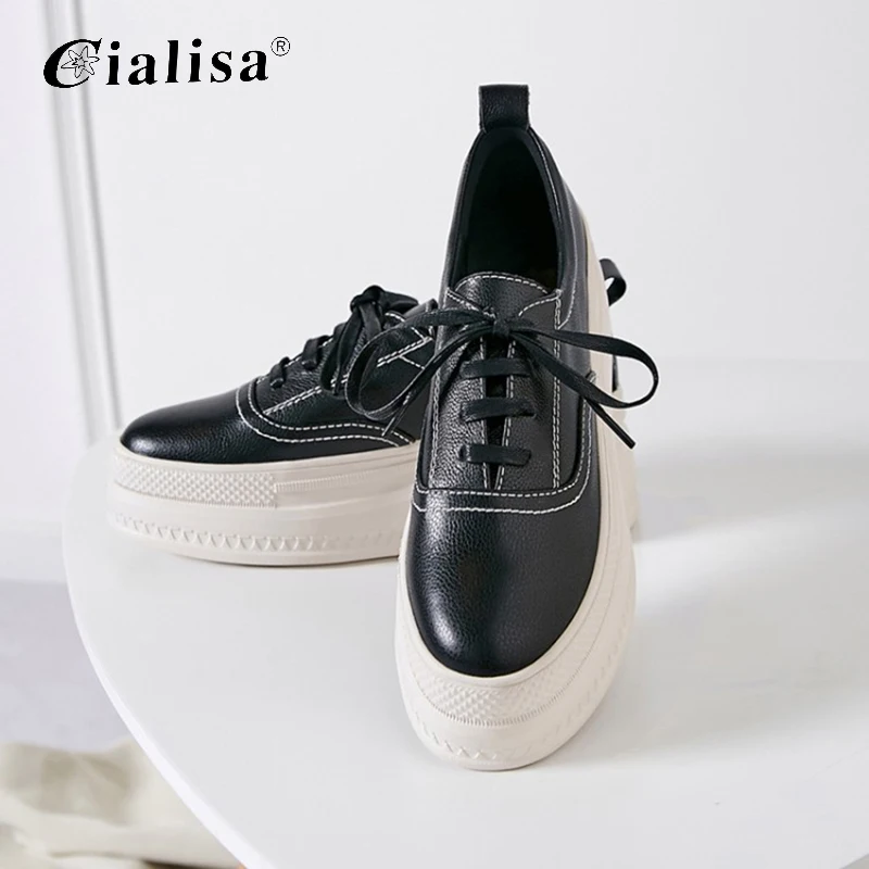 Online Sepatu Wanita Kanseet Sepatu Kasual Platform Desain Baru Kulit Asli Sepatu Wanita Wedges Musim Semi Musim Gugur Hak Tinggi