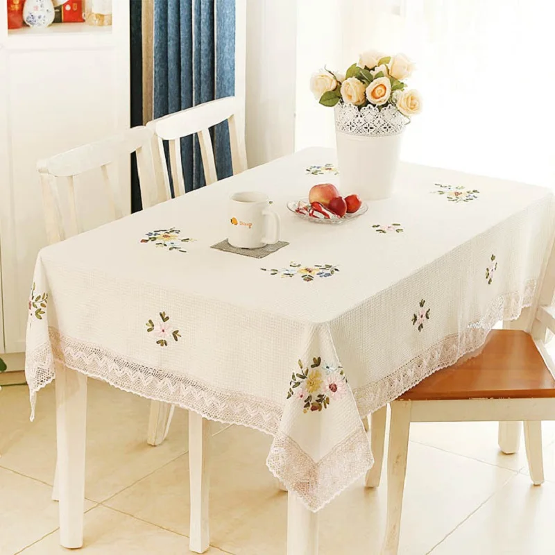 Белая Пылезащитная скатерть из хлопка и льна с вышивкой цветами | Дом сад