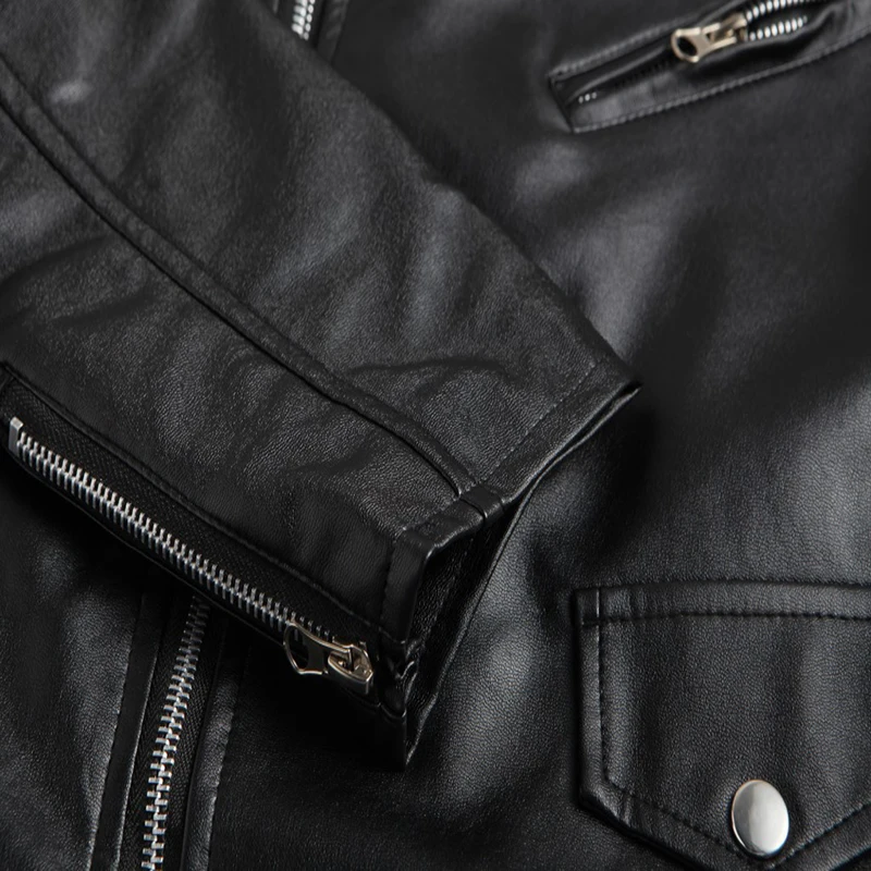 

Spring Fashion Motorcycle Leather Jacket Men Slim Fit Oblique Zipper PU Jacket Autumn Men Leather Jackets Coats Black White