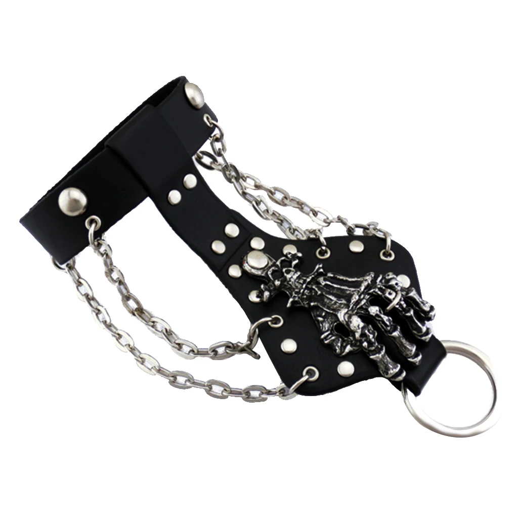 Мужская кожаная манжета в готическом стиле с шипами браслет соединенный кольцом