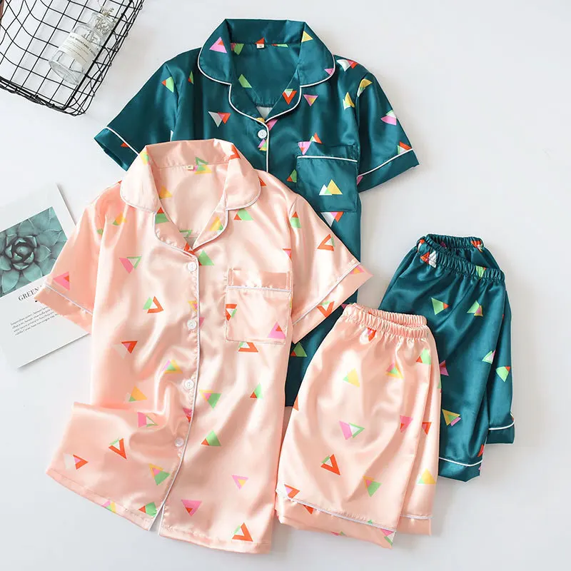 Women's Pajamas Set Rayon Short-sleeved Sleepwear with Shorts Female Summer Thin Easeful Fashion Women's Two-piece Home Wear