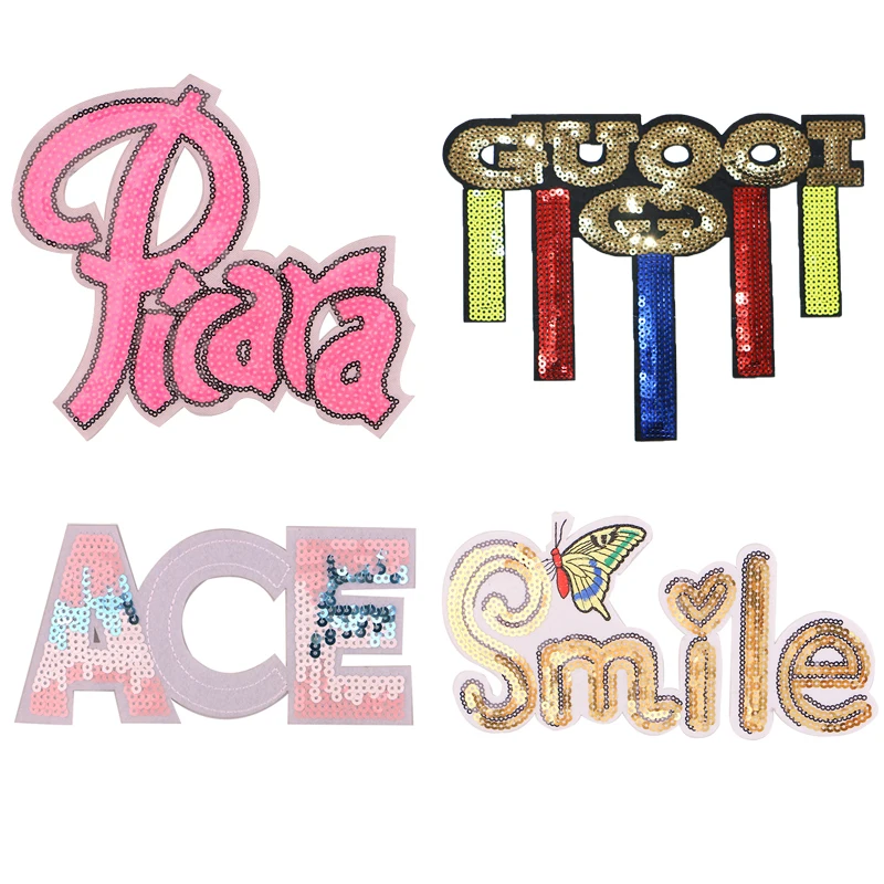 

Fashion Alphabet Sticker Letter Sequins Heat-Adhesive Patches For Large Women's Clothes Iron-on Badges Stripes Sewing Embroidery