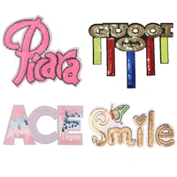 fashion alphabet sticker letter sequins heat adhesive patches for large womens clothes iron on badges stripes sewing embroidery