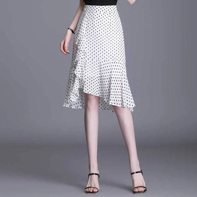 

FAKUNTN 2021 New High-waisted Thin Medium-length Irregular Skirt Woman Skirts