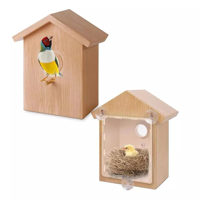 

Creative Wooden Bird House Breeding Cage Feeding Nest Garden Backyard Balcony Bird Nest Simulation Fence Birdhouse Home Decor