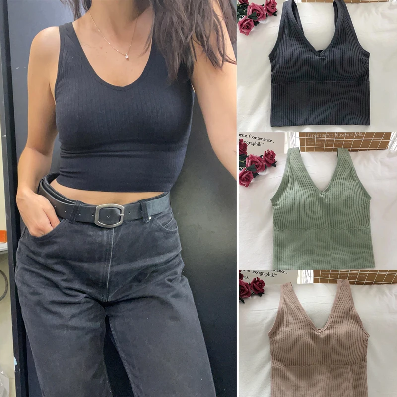 

Women Woven Wrapped Top Seamless Chrleisure Sexy Push Up Bras Pad Wireless Underwear V-Tie Sleeveless Bralette Tanks Lingerie