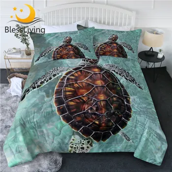 BlessLiving Sea Turtle Thin Duvet Marine Animal Bedding Throw Tortoise Quilt 3pcs Ocean 3D Print Summer Bedspreads mikrofibra 1
