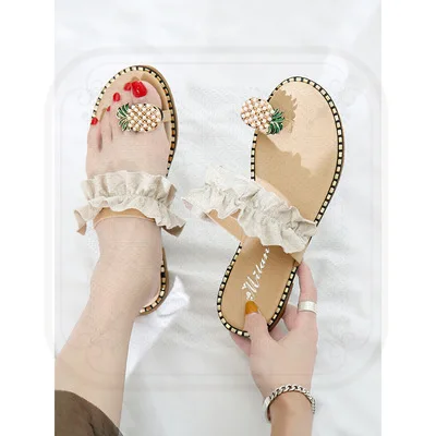 Ананас для женщин Стразы классные тапочки модная обувь на плоской подошве