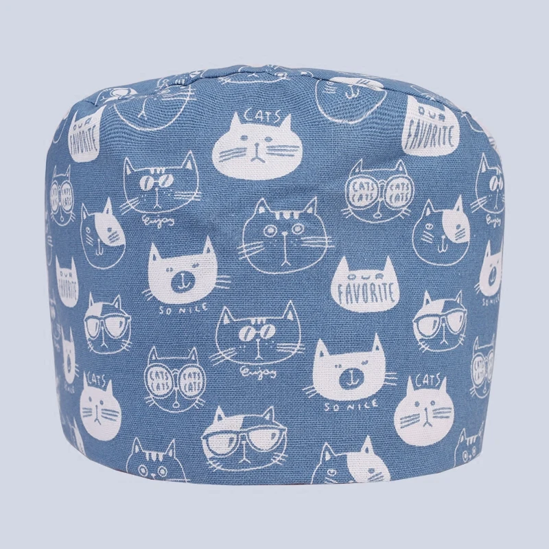 Белая Регулируемая шапка скрабы с рисунком кошки для мужчин и женщин 100% хлопок