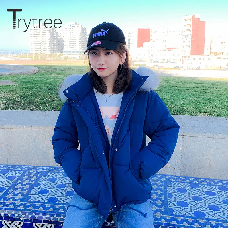 Trytree зимнее женское повседневное пальто с однотонными пуговицами на молнии