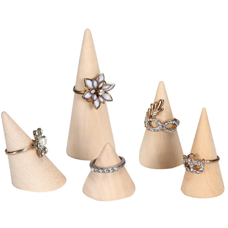 

Ring Organizer Wooden Cone Creative Ring Holder Jewelry Display Holder Ring Display Tools Jewelry Storage Supplies