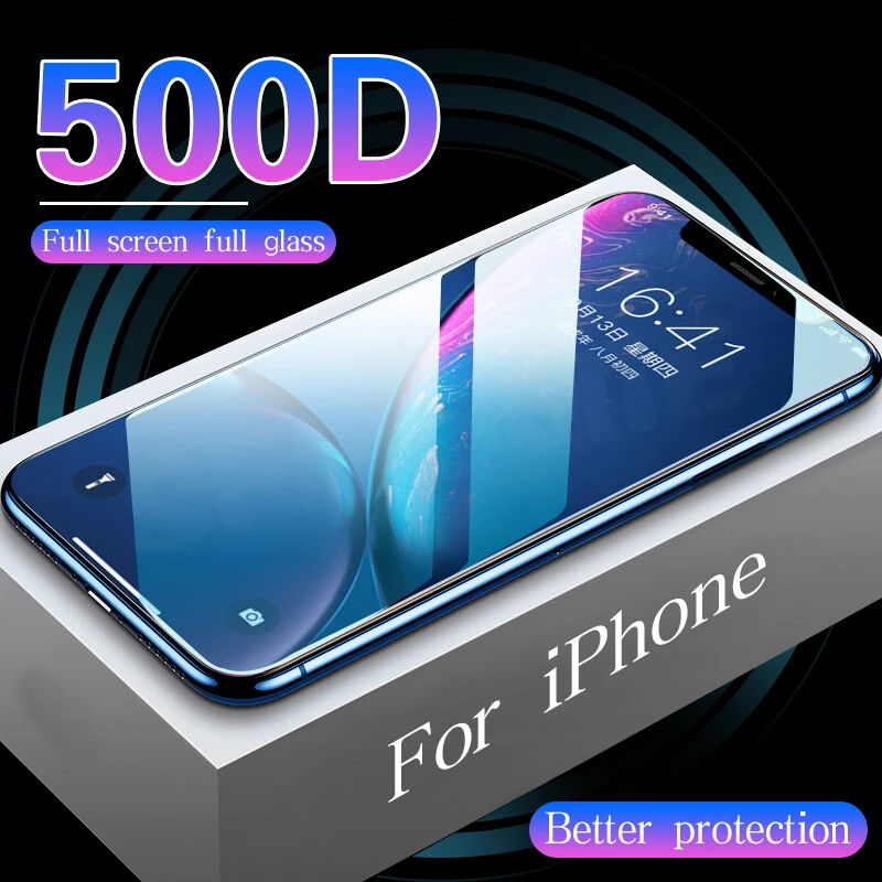500D полное покрытие защитное стекло для iPhone 11 Pro XS Max X XR Защита экрана для iPhone 7 6 8 Plus 5 6s закаленное стекло