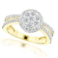 classic ladies womens gold color inlaid round crystal rhinestone zircon female metal ring for wedding engagement jewelry