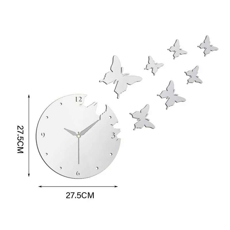 Настенные часы-бабочка зеркальные наклейки на стену 2 цвета 3D украшение для