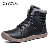 zyyzym mens boots winter pu leather motorcycle boots fashion outdoor ankle work snow boots man winter shoes large size