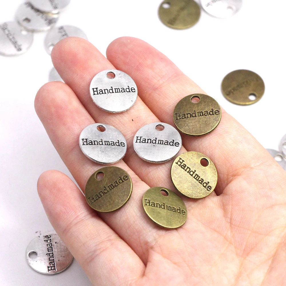Серебристые бронзовые круглые металлические метки этикетки ручной работы 14*14 мм