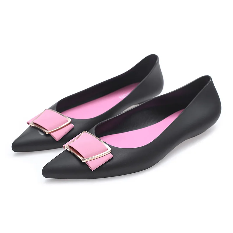 

Women Flat Shoes Flat Heel Shallow Mouth Pointed Plastic Non-Slip Waterproof Gel Shoes Outer Wear Shoe Cover Rubber Light Shoes