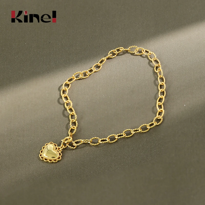 

Kinel S925 Sterling Silver Anklet Delicate Lace Heart-Shaped Pendant 18K Gold Chain Female Anklet Silver Foot Jewelry