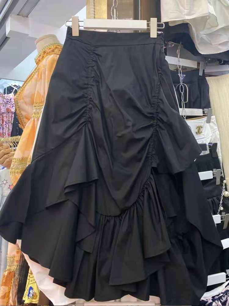 

Solid color high waist pleated ruffle loose irregular skirt women's summer new fashion all-match large pendulum free shipping