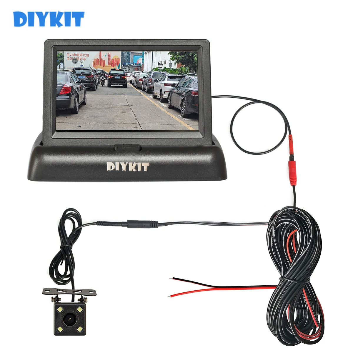 

DIYKIT 4.3" Foldabl TFT LCD Car Monitor Vehicle Rear View Reverse Backup Car LED Camera Video Parking System Easy Installation