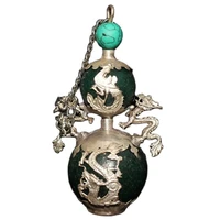 chinese old craft package silver dragon green jade snuff bottle