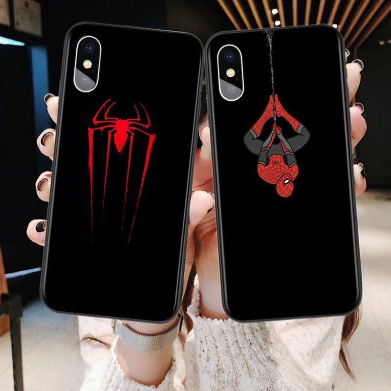 Marvel Spiderman logo Phone Case For Apple iPhone 14 13 12 11 SE XS XR X 7 8 mini Plus Pro MAX 2020 Black Soft FUnda