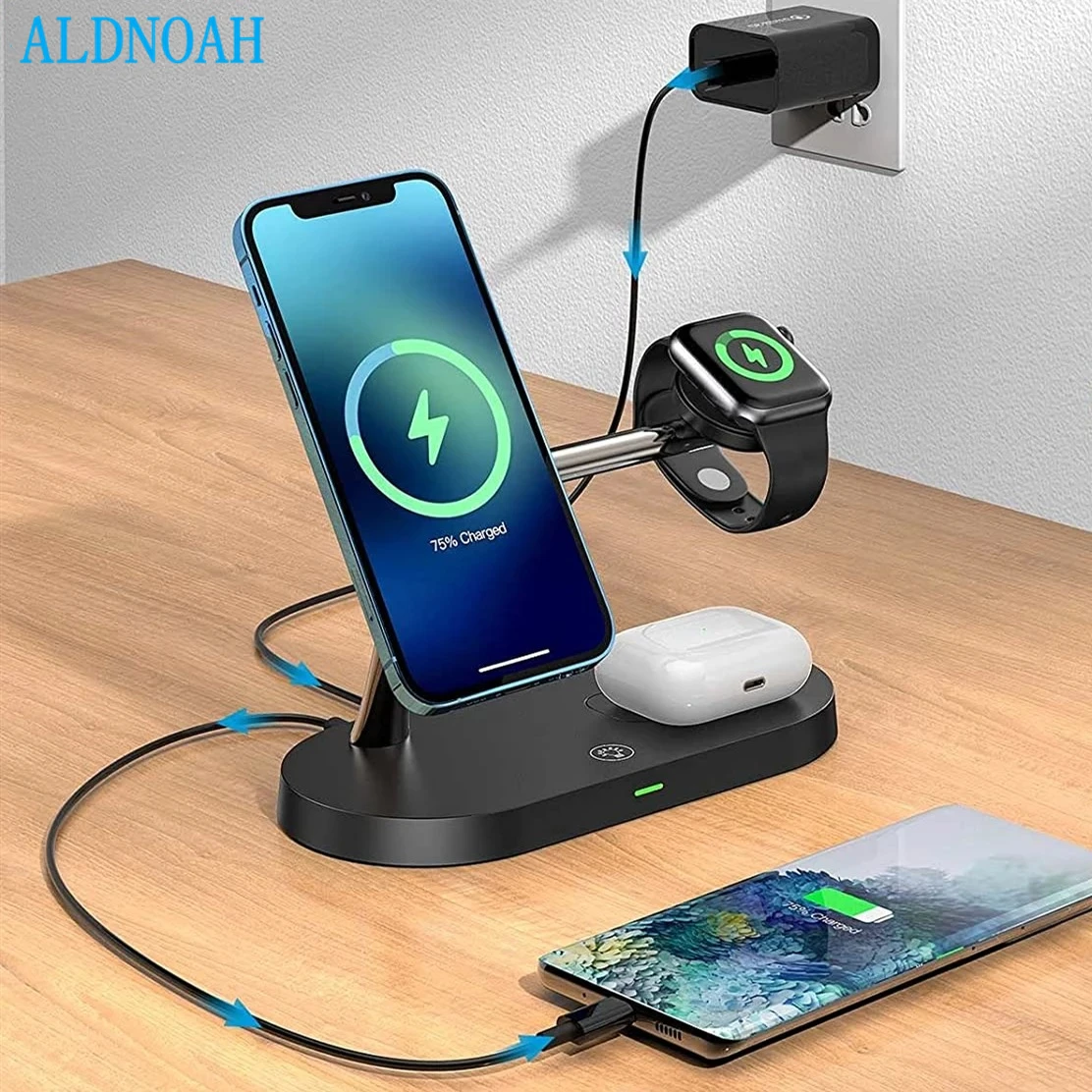 

4 in 1 Magnetic Wireless Charger 15W Fast Charging Station For iPhone 12 Pro Max Mini Airpods Pro Apple Watch Induction Chargers
