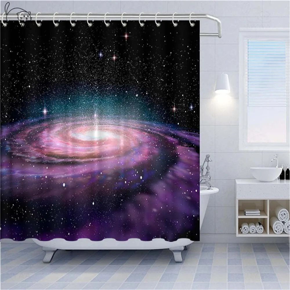 Modern simplicity Galaxy Night Starry Sky Bath Curtain Waterproof polyester fabric Shower curtain 3D Blackout curtain bathroom images - 6