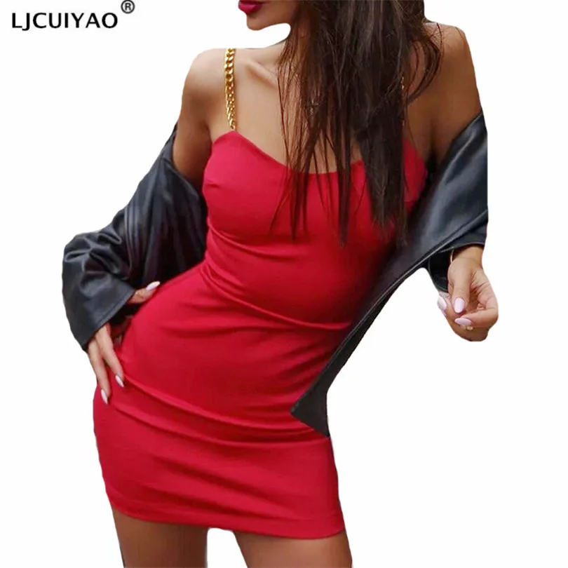 

Женское платье на тонких бретелях LJCUIYAO, обтягивающее вечервечерние платье с открытой спиной, с металлической строчкой, Клубная мини-одежда ...