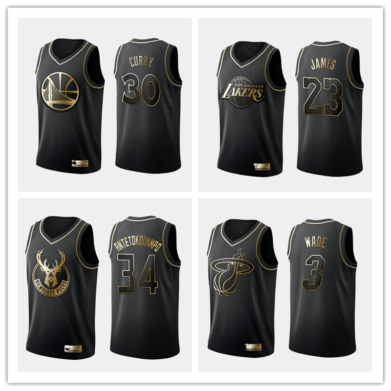 2021 г. золотой выпуск Джерси для баскетбола с вышивкой Джеймс 23 бакса 34 воинов 30