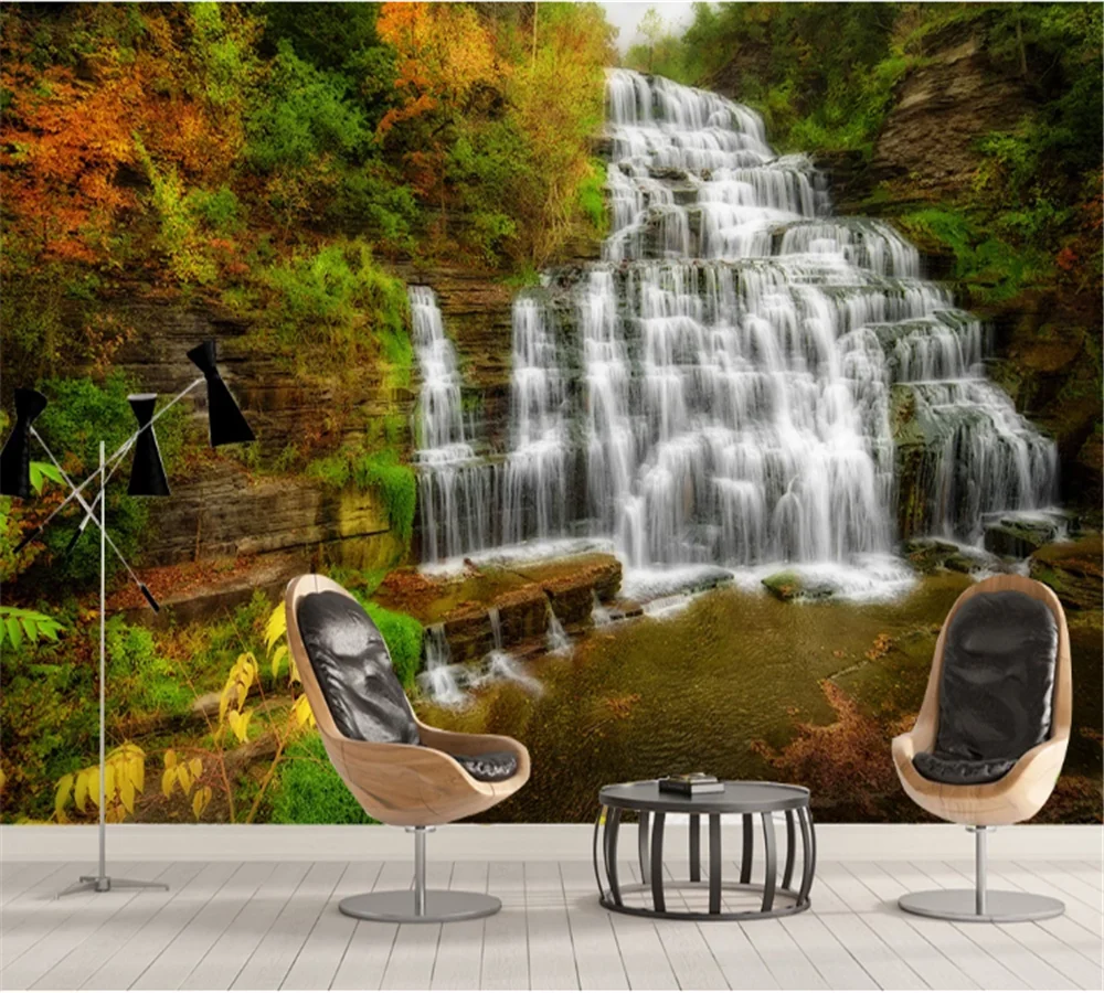 

beibehang Custom mural modern natural scenery fashion mountain waterfall scenery forest landscape painting papel de parede