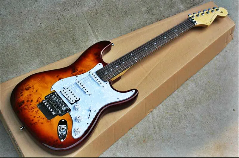 Top quality FPST-1068 VS color solid body burls garin cover white pickguard Flyd rose tremolo electric guitar Free shipping | Спорт и