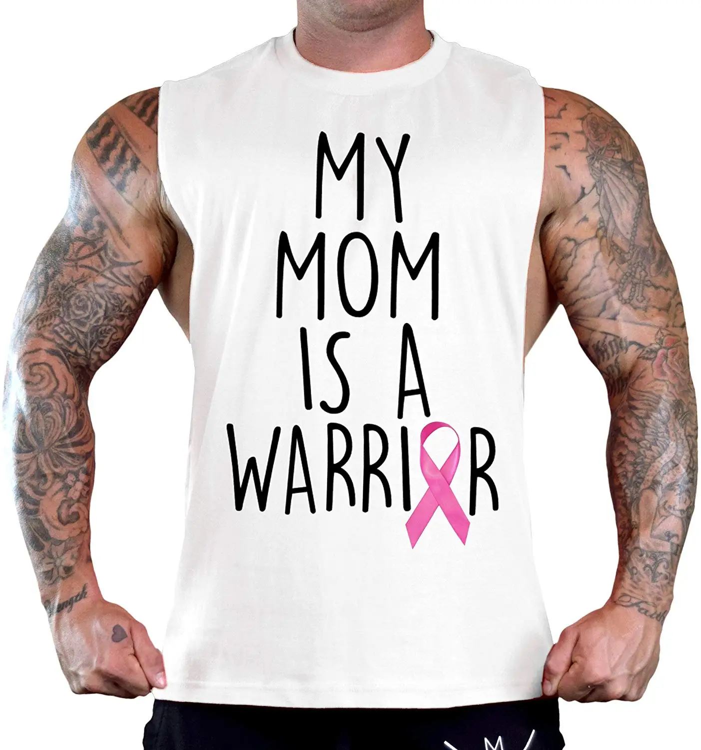 Мужская футболка с розовой лентой и надписью My Mom Is A Warrior B1050 белая майка унисекс