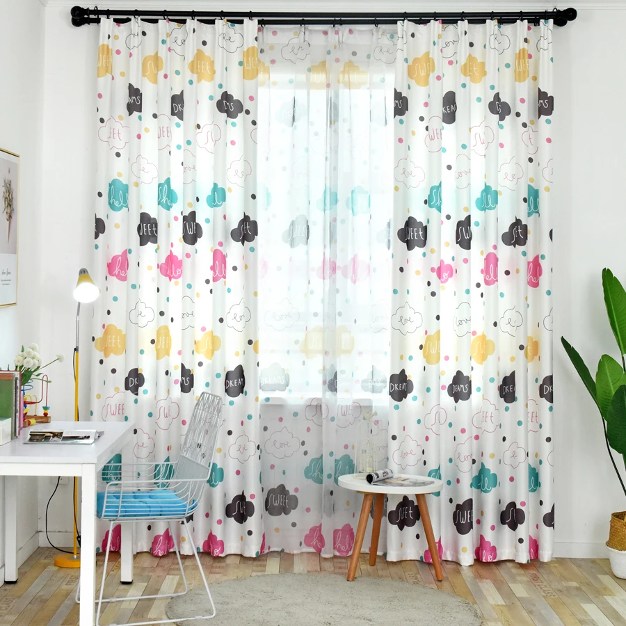 Милые шторы с розовым и серым небесным дизайном для гостиной детские мультяшным