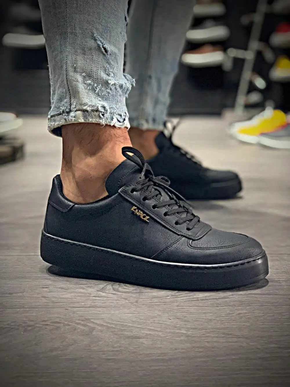 Knack Everyday Shoes 666 (Black base), high quality leather material Men's New Season High-Based Faux Leather Lace-Up Unisex