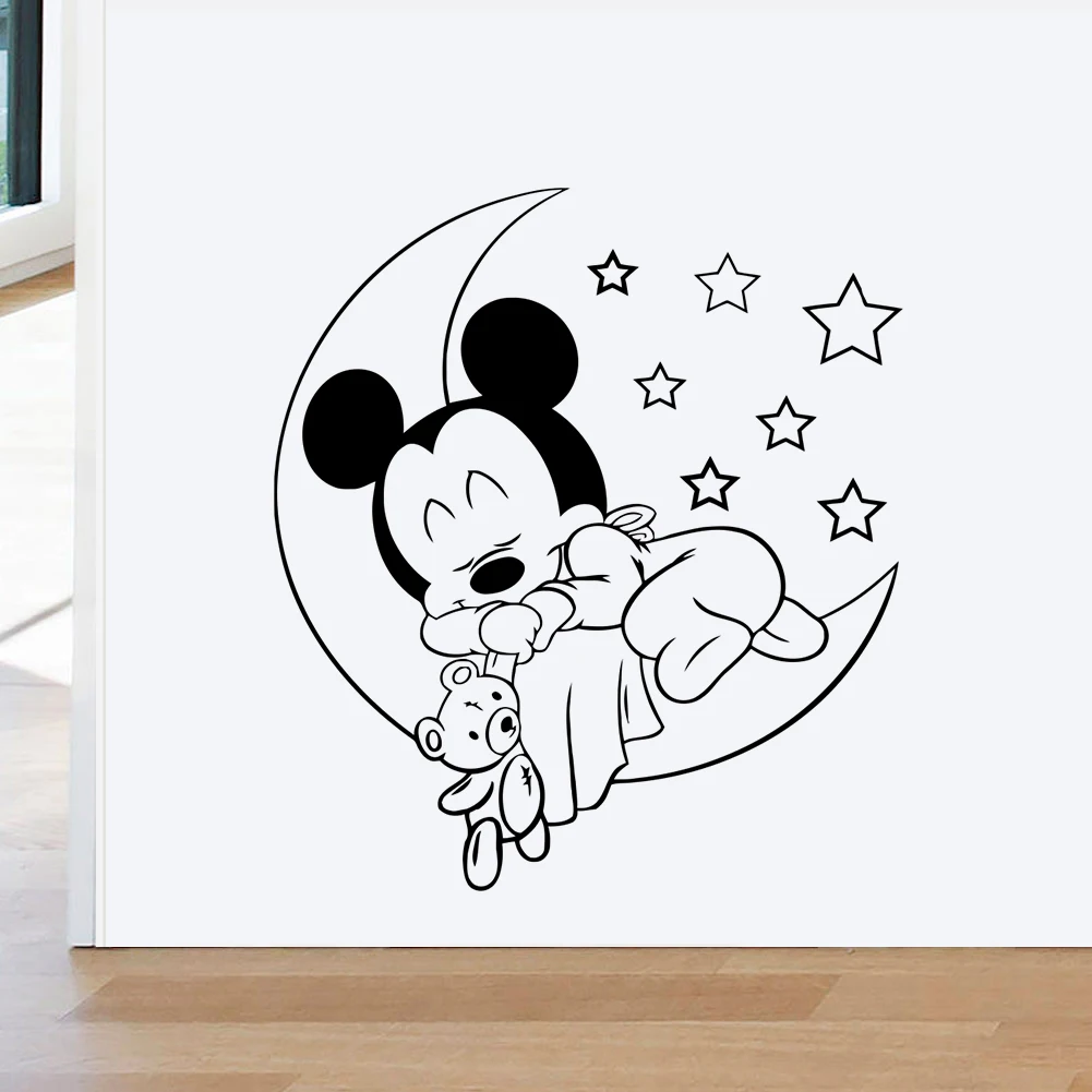 Disney Sleeping Mickey Moon Stars настенные наклейки для детской комнаты домашний декор спальни
