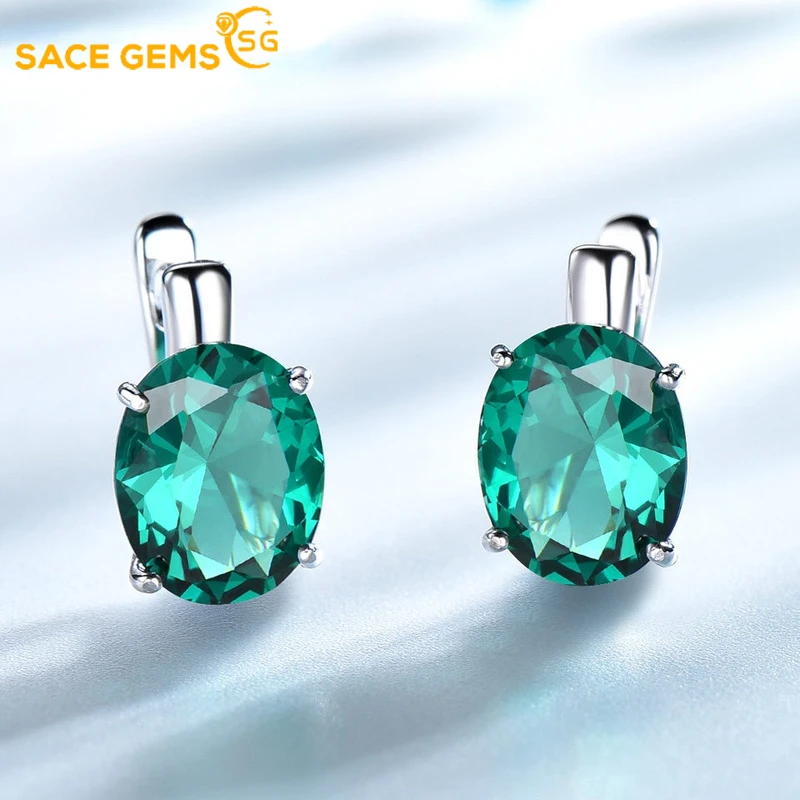 

SACE GEMS Fashion Earrings for Women 100% 925 Sterling Silver Emerald Sky Blue Topaz Ear Clip Wedding Fine Jewelry Eardrop Gift
