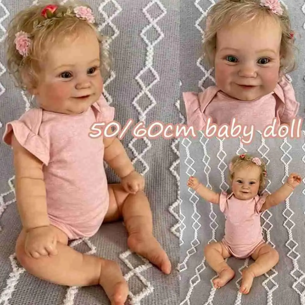 

60CM/50CM Reborn Toddler Popular Rebirth Baby With Rooted Blonde Hair Romper Bodysuit Cuddle Body High Quality Handmade Dolls