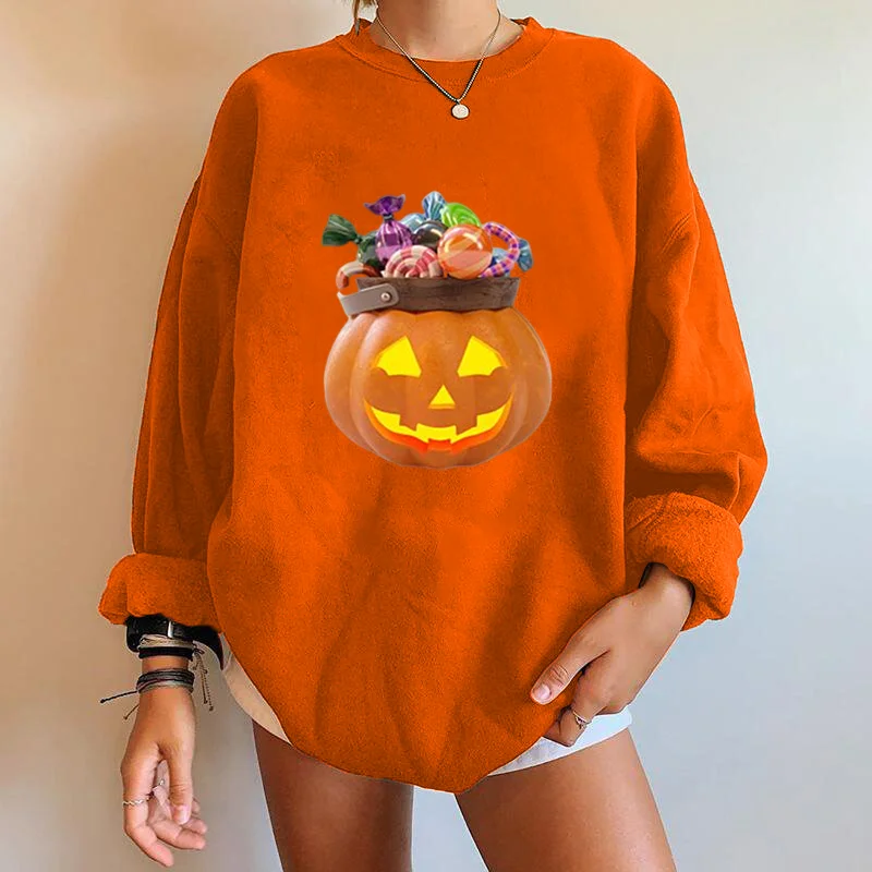 

Свитшот Seeyoushy с забавным принтом в виде тыквы, черепа, ярких цветов, Женский Повседневный пуловер с круглым вырезом и длинным рукавом, пулове...