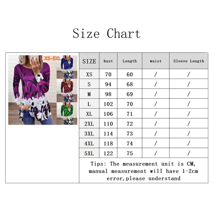 

Plus Size Women Fashion Loose Casual long sleeve Floral print Round neck autumn tshirt tops blouses