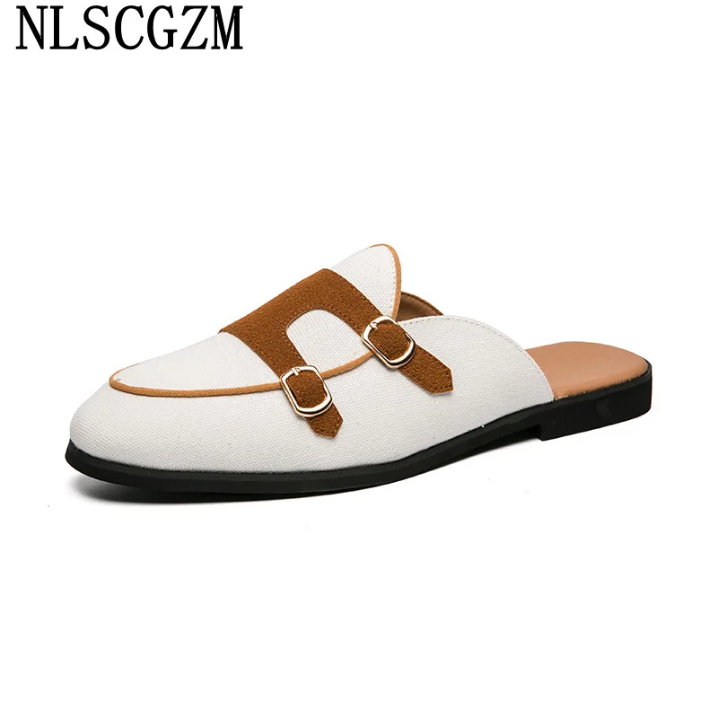 

Mules Double Monk Strap Shoes Slippers Men Summer 2021 Slippers for Men Casual Beach Slippers Half Shoes for Men Zapatilla Hombr