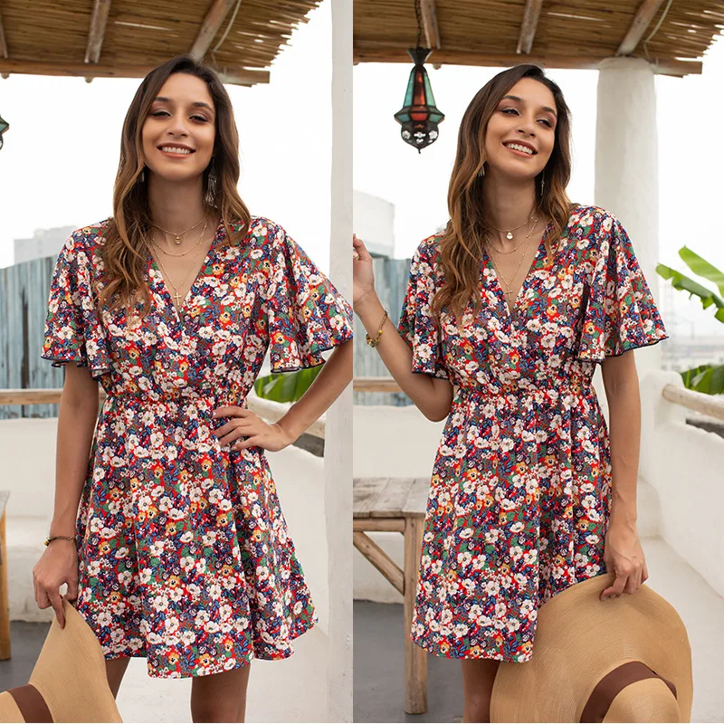 Женское платье с V-образным вырезом свободное пляжное принтом вечернее | Женская