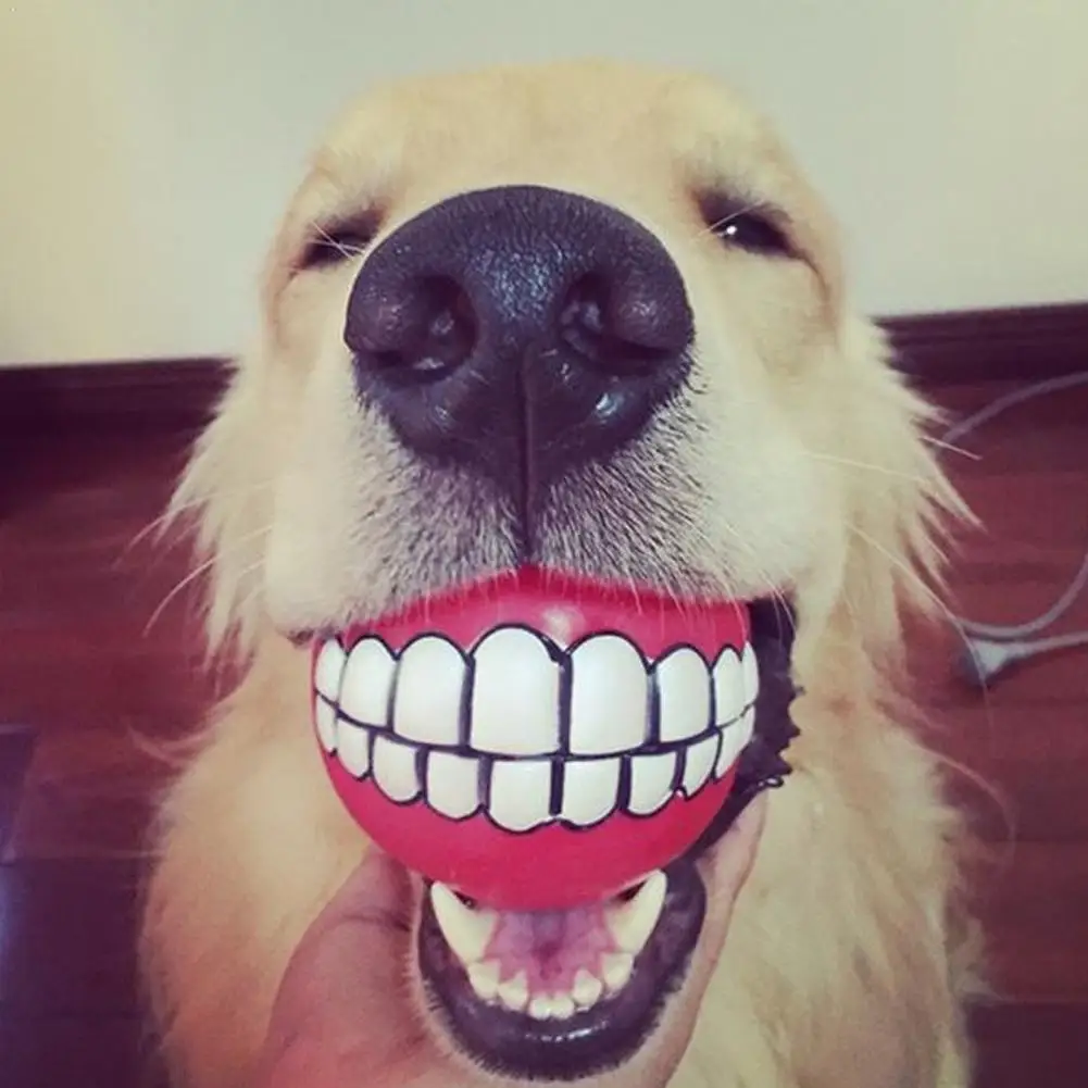 

1Pcs Hot Sale Random Color Transer Pet Supply Funny Squeak Dog Teeth Chew Large Rubber Toys Dog Toy Ball For Small Sound C9W9