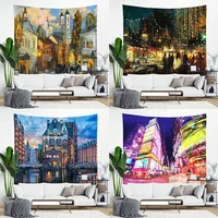nordic street scenery tapestry building city street night view hanging cloth bedroom decoration cloth background decoration