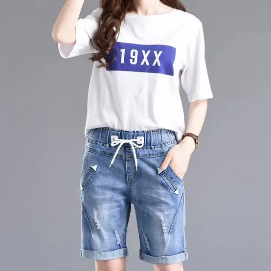 2020 плюс размер 4XL 5XL летние джинсы короткие штаны для женщин на шнуровке Капри