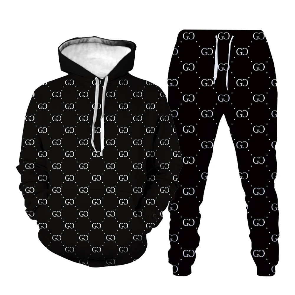 Autumn and winter new brand men's women's GG 3D printed hoodie suits fashion street jogging sports suit fitness sportswear | Мужская
