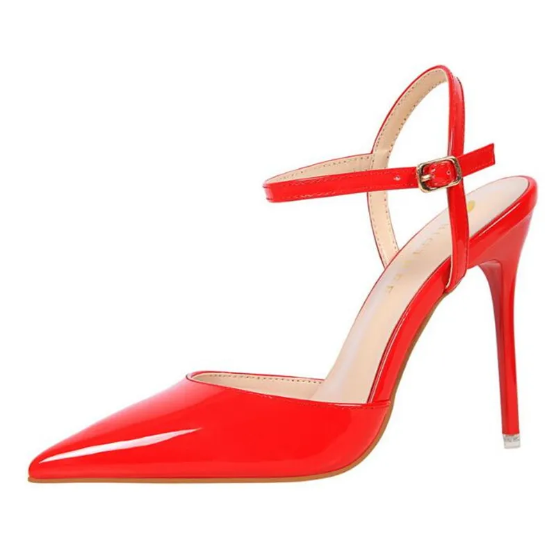 

women Pointed Toe High heels shoes woman shallow slingback pumps ladies Buckle Strap Party Wedding stilettos shoes